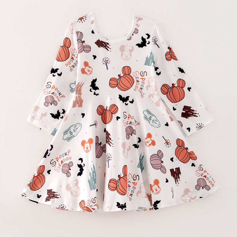 (In Stock E30-1-2)Girls Halloween Print Dress