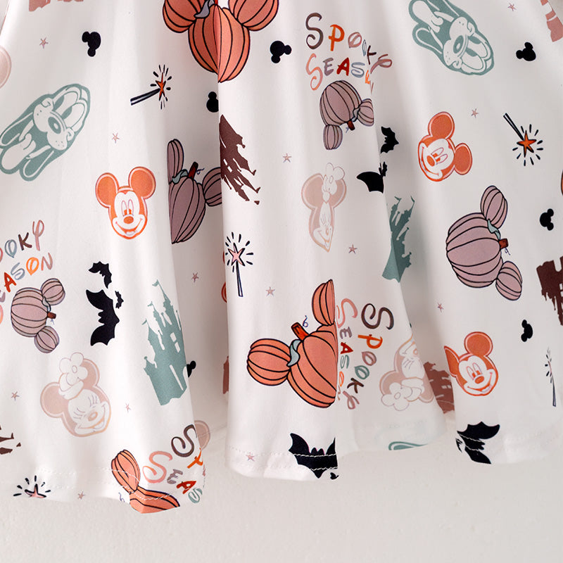 (In Stock E30-1-2)Girls Halloween Print Dress