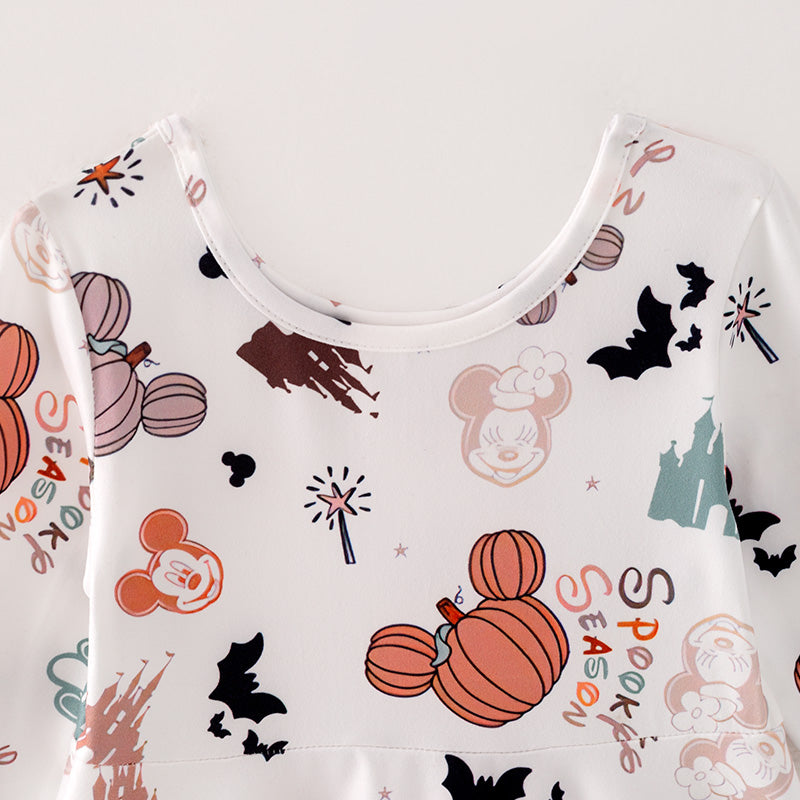 (In Stock E30-1-2)Girls Halloween Print Dress