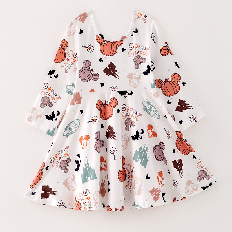 (In Stock E30-1-2)Girls Halloween Print Dress