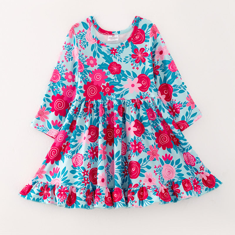 (In Stock)Girls Fall Floral Print Dress