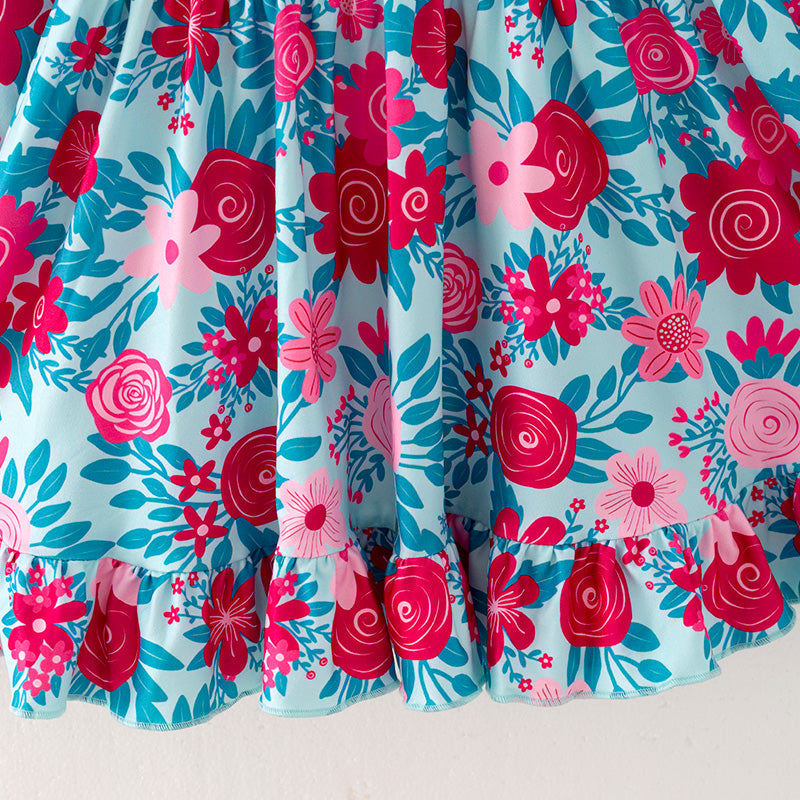 (In Stock)Girls Fall Floral Print Dress
