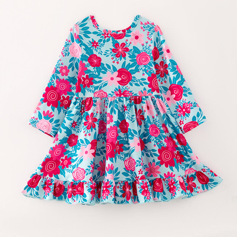 (In Stock)Girls Fall Floral Print Dress