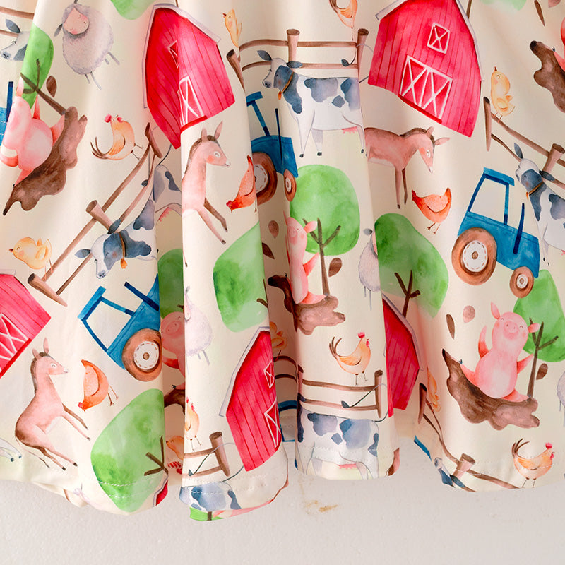 (In Stock E4-5-2)Girls Fall Farm Print Dress