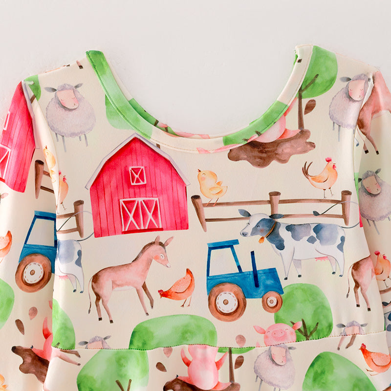 (In Stock E4-5-2)Girls Fall Farm Print Dress