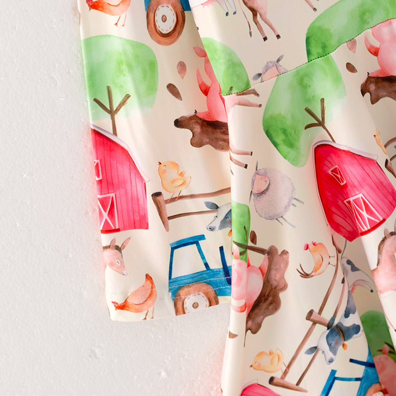 (In Stock E4-5-2)Girls Fall Farm Print Dress
