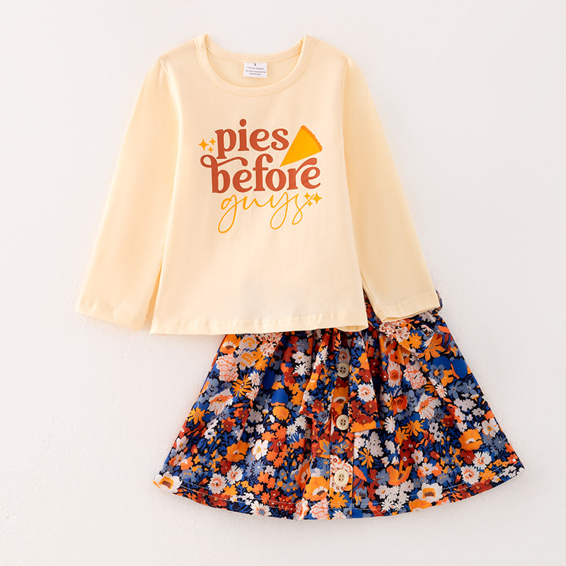 (In Stock L25-4-3)Girls Thanksgiving Print Skirt Set