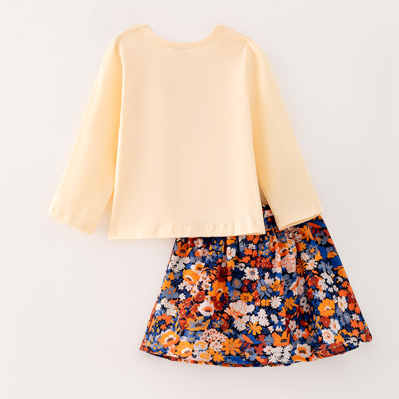 (In Stock L25-4-3)Girls Thanksgiving Print Skirt Set