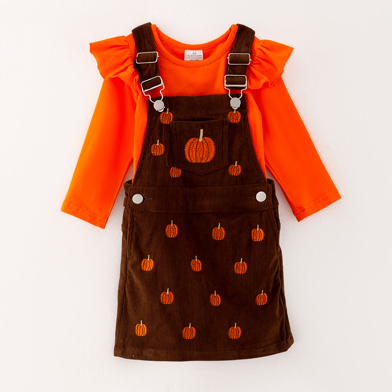 (In Stock L25-4-2)Girls Thanksgiving Embroidery Suspenders Dress Suit