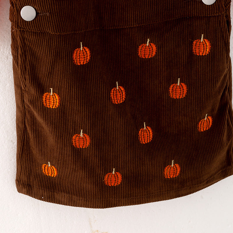 (In Stock L25-4-2)Girls Thanksgiving Embroidery Suspenders Dress Suit