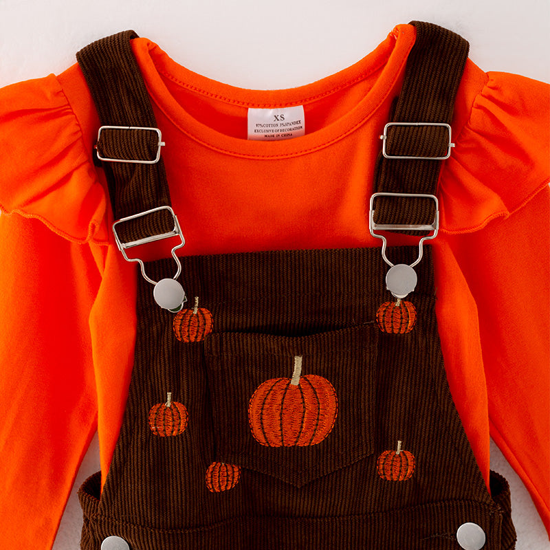 (In Stock L25-4-2)Girls Thanksgiving Embroidery Suspenders Dress Suit
