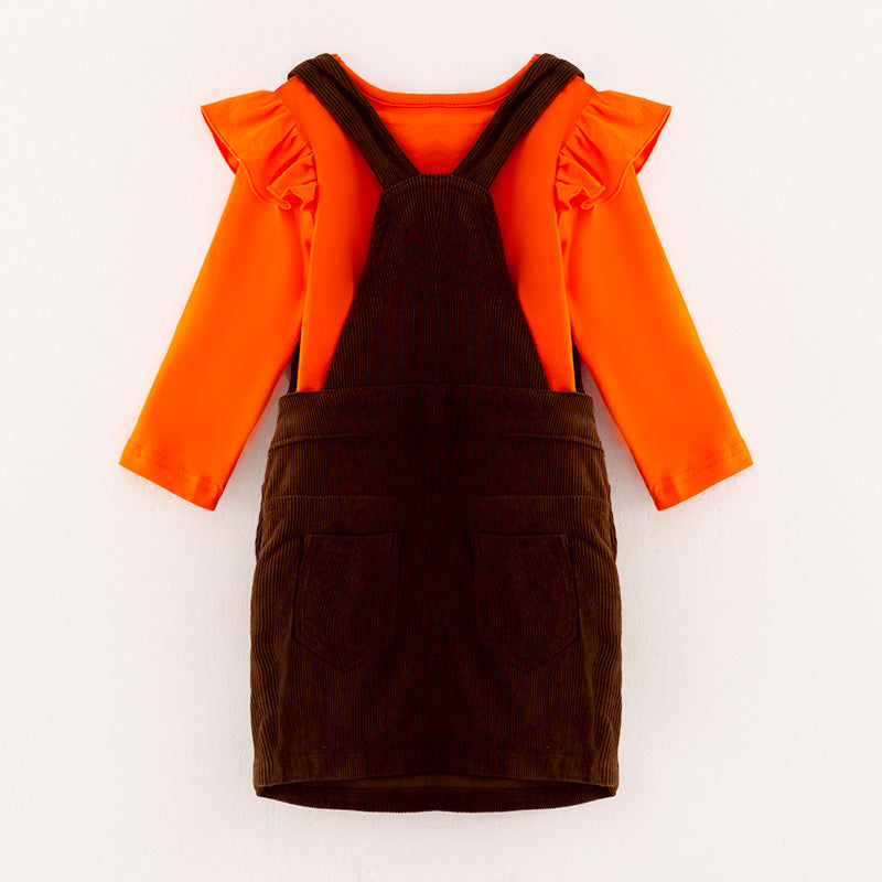 (In Stock L25-4-2)Girls Thanksgiving Embroidery Suspenders Dress Suit