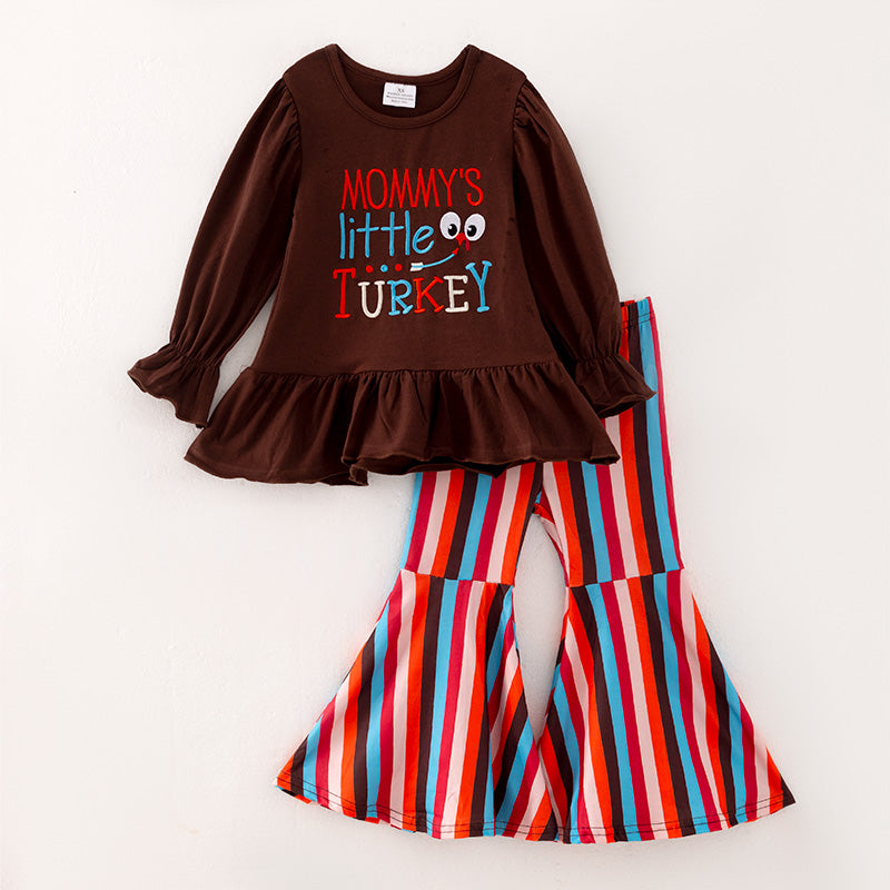 (In Stock Q5-4-1 L32-3-3)Girls Thanksgiving Embroidery Outfit Set