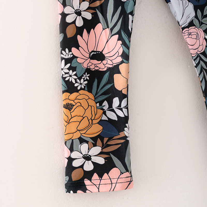 (In Stock G27-3-2)Girls Fall Cotton Top Floral Print Pants Set