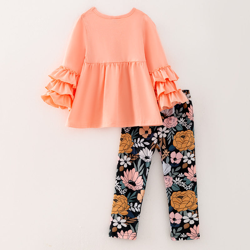 (In Stock G27-3-2)Girls Fall Cotton Top Floral Print Pants Set