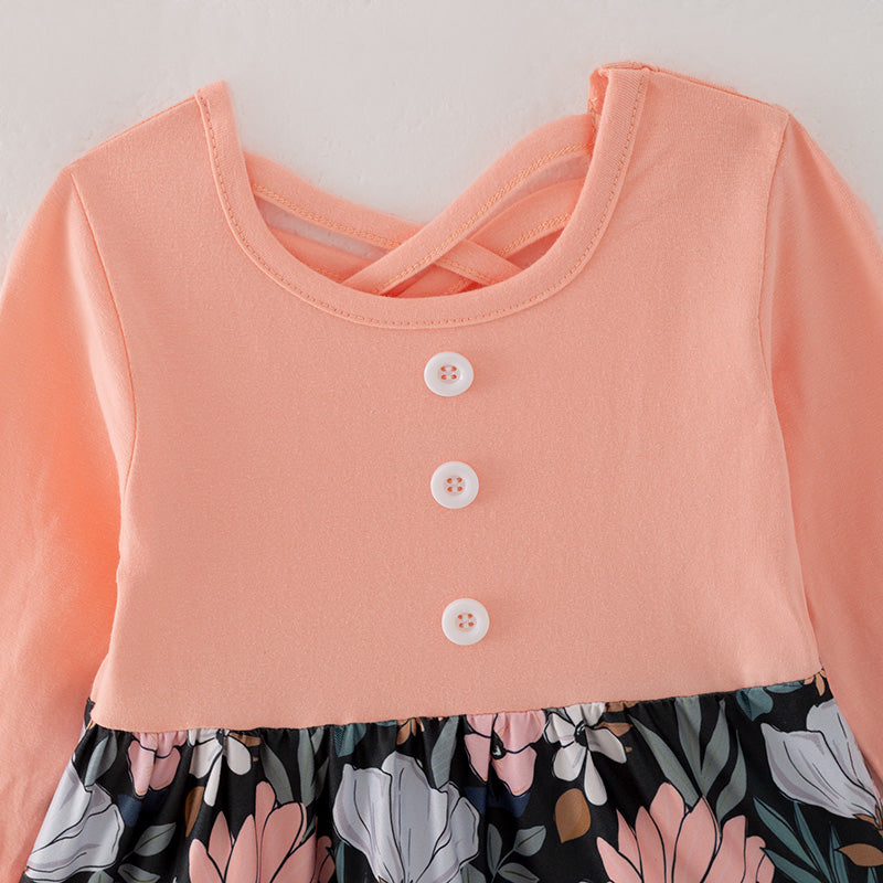 (In Stock G27-3-2)Girls Fall Floral Print Dress