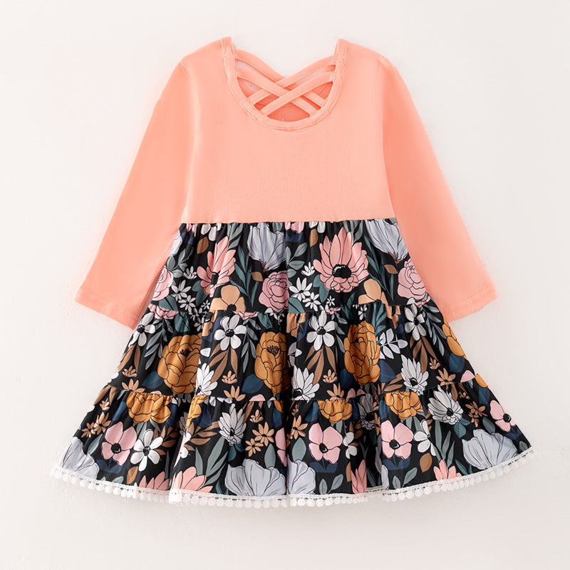 (In Stock G27-3-2)Girls Fall Floral Print Dress