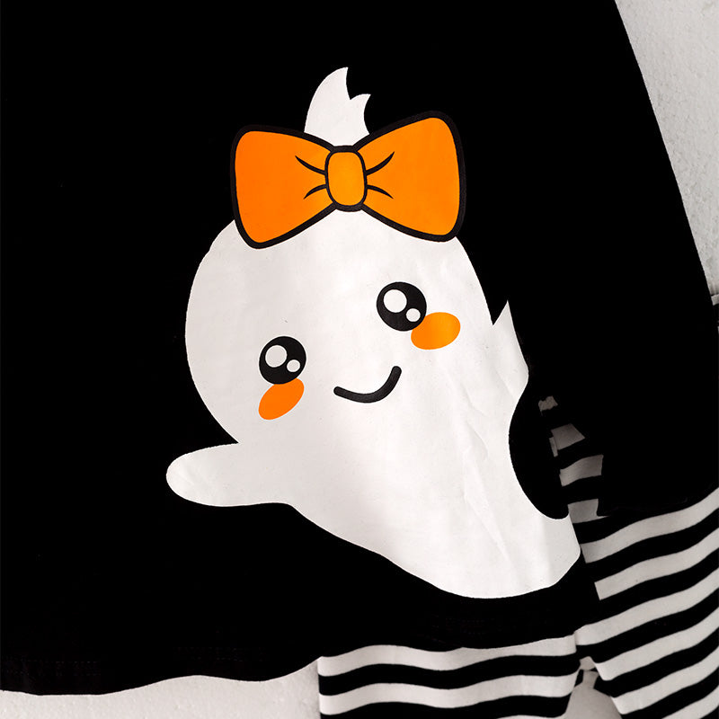 (In Stock E31-6-1)Girls Halloween Ghost Print Outfit Set