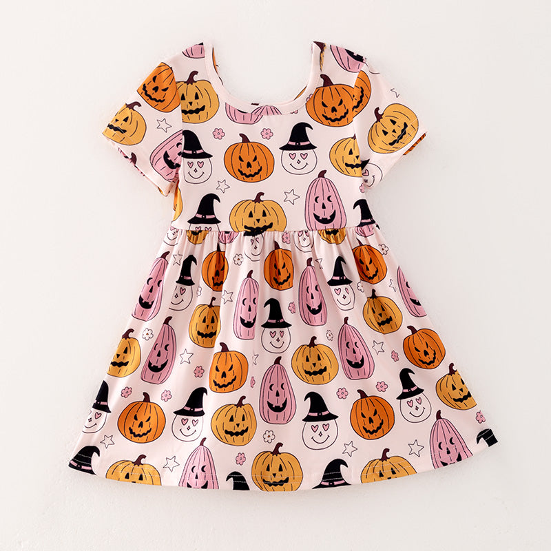 (In Stock E31-1-2)Girls Halloween Print Dress