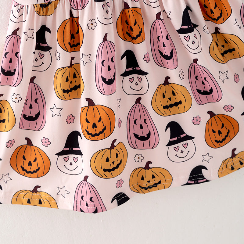 (In Stock E31-1-2)Girls Halloween Print Dress