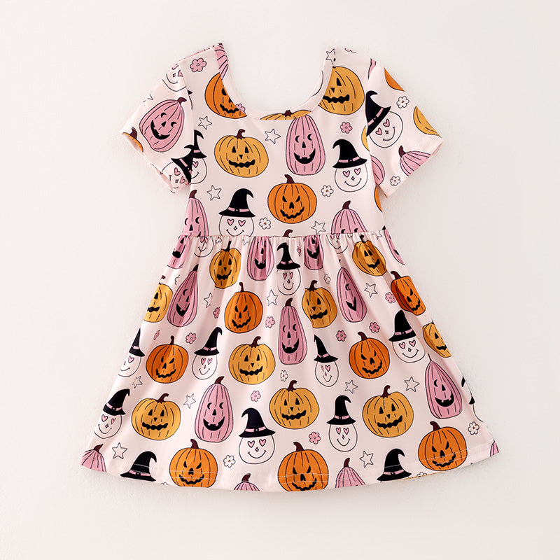 (In Stock E31-1-2)Girls Halloween Print Dress
