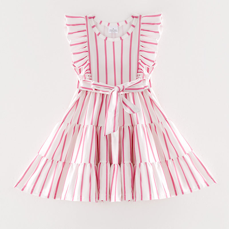 (In Stock)Girls Spring and Summer Pink Stripe Dress
