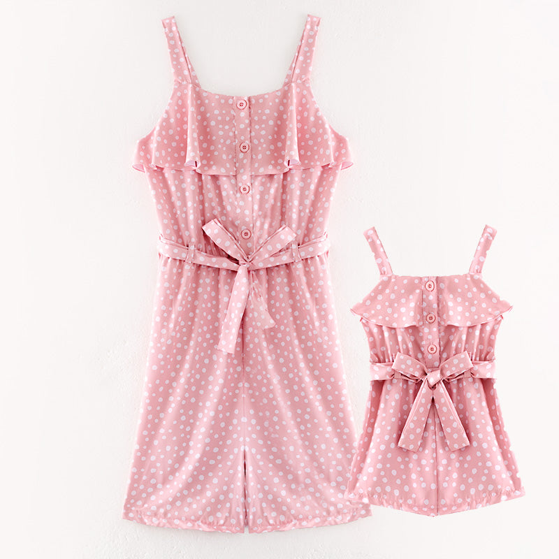 (In Stock)Mommy and Me Spring&Summer Pink Polka Dot Jumpsuit