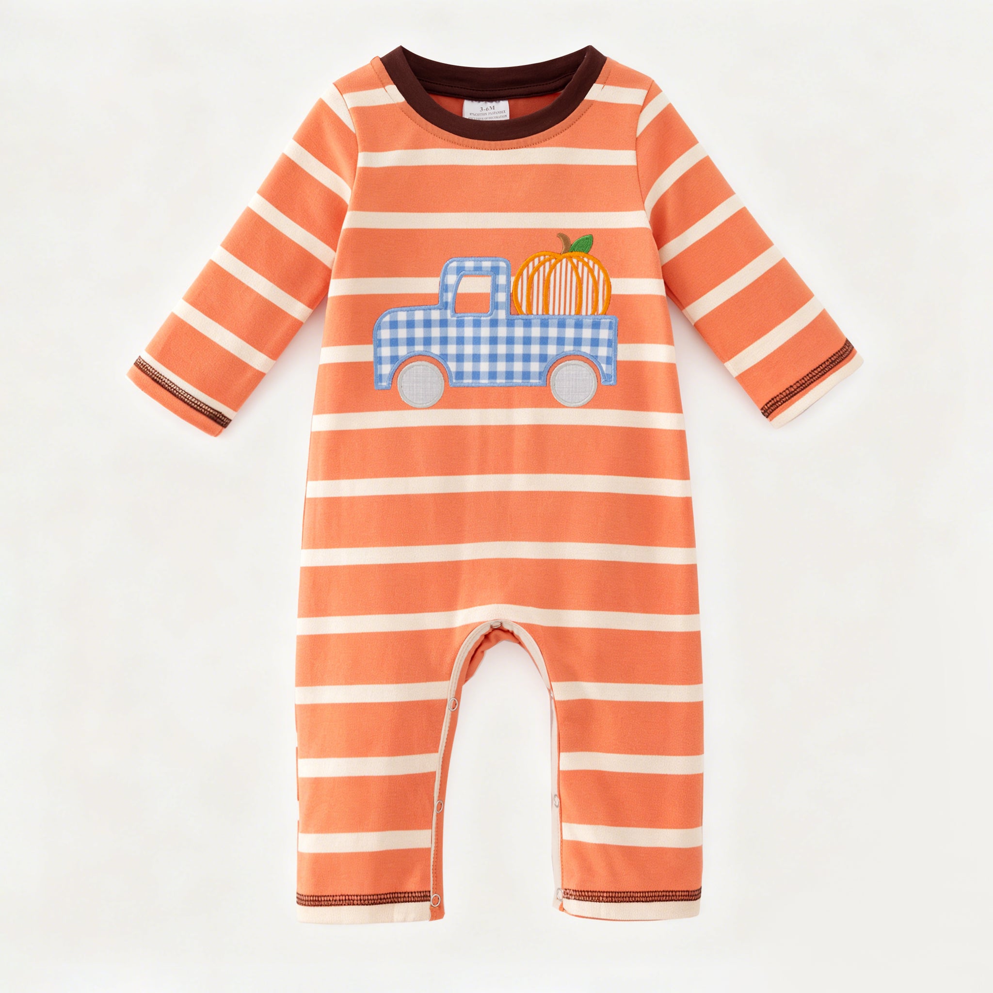 (In Stock)Brothers Fall Pumpkin Applique Cotton Top&Romper