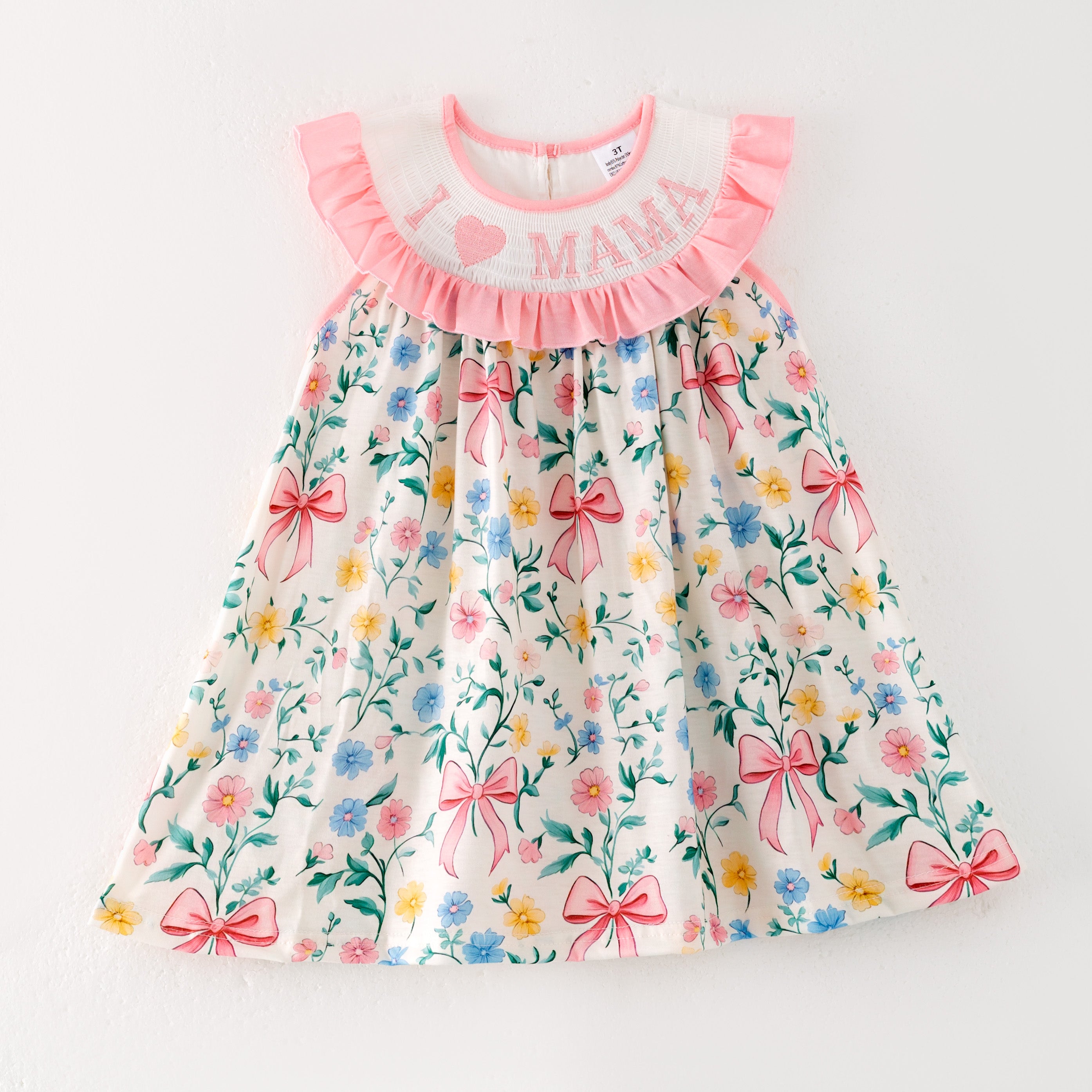 (Pre Order)Mommy and Me I♥MAMA,I♥DAD Embroidery Smocked Dress,Romper