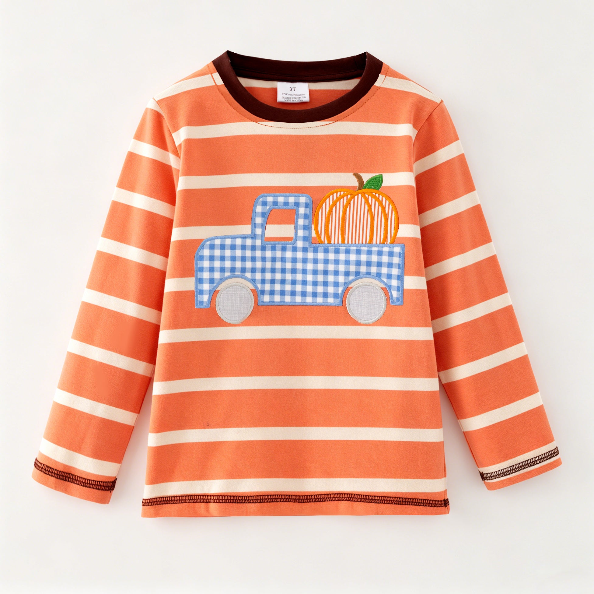 (In Stock)Brothers Fall Pumpkin Applique Cotton Top&Romper