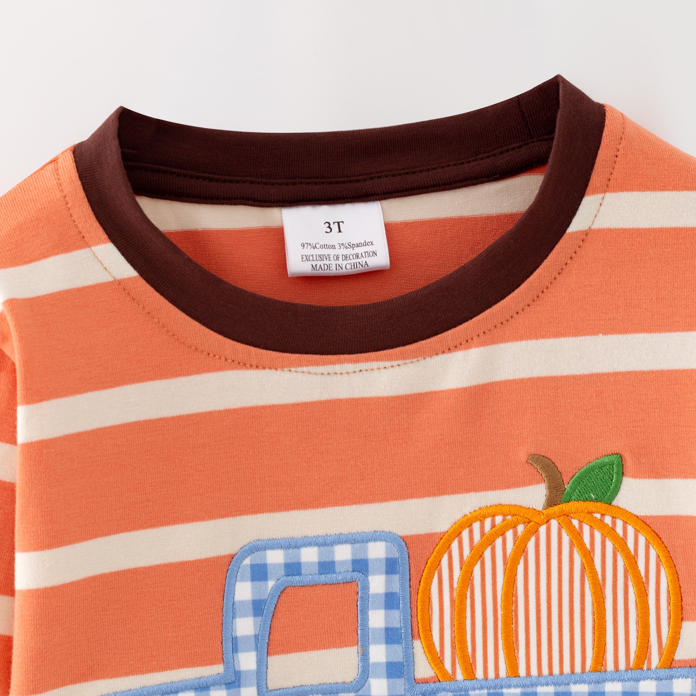 (In Stock)Brothers Fall Pumpkin Applique Cotton Top&Romper