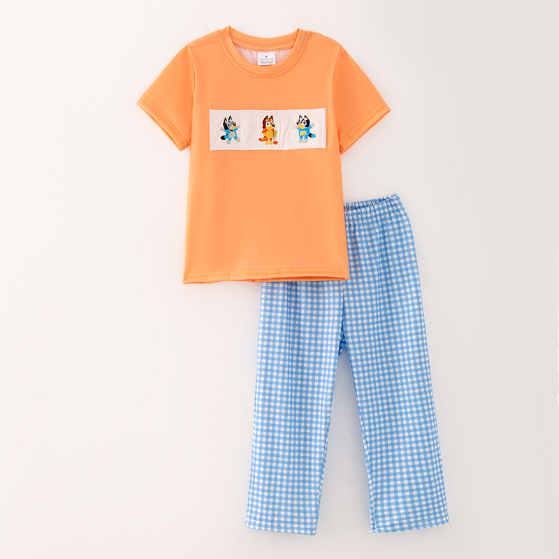 (In Stock A5-7-3)Boys Fall Cartoon Embroidery Outfit Set