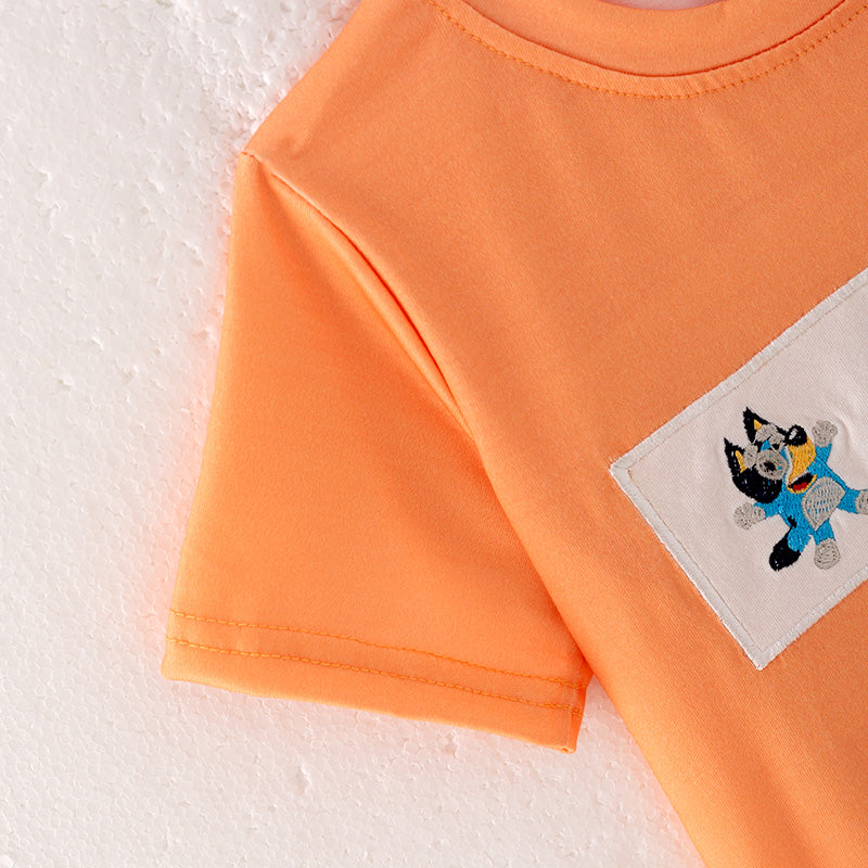 (In Stock A5-7-3)Boys Fall Cartoon Embroidery Outfit Set