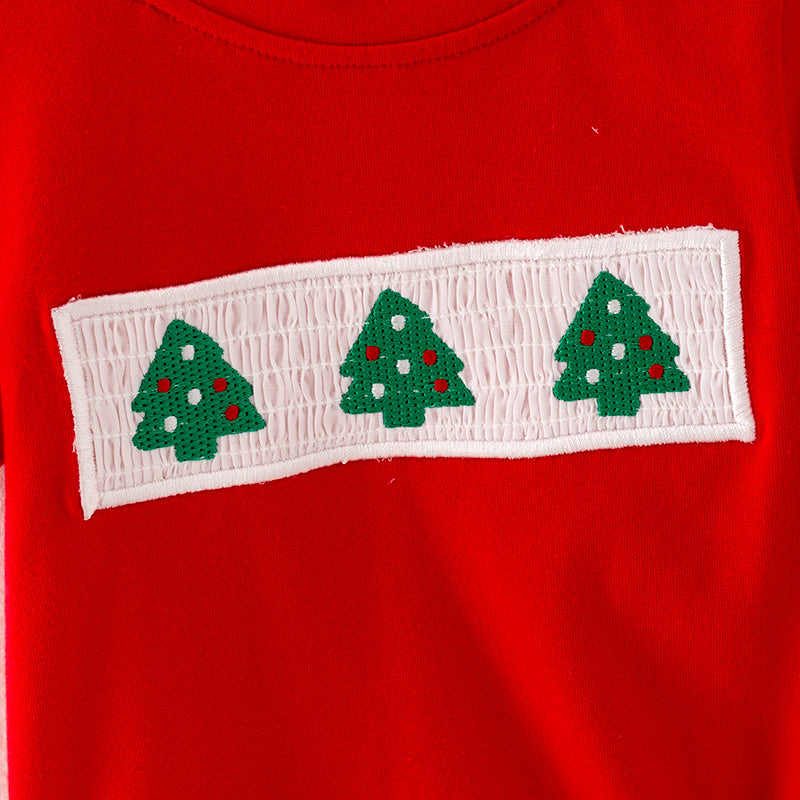 (In Stock A5-6-2)Baby Boys Christmas Tree Embroidery Smocked Romper