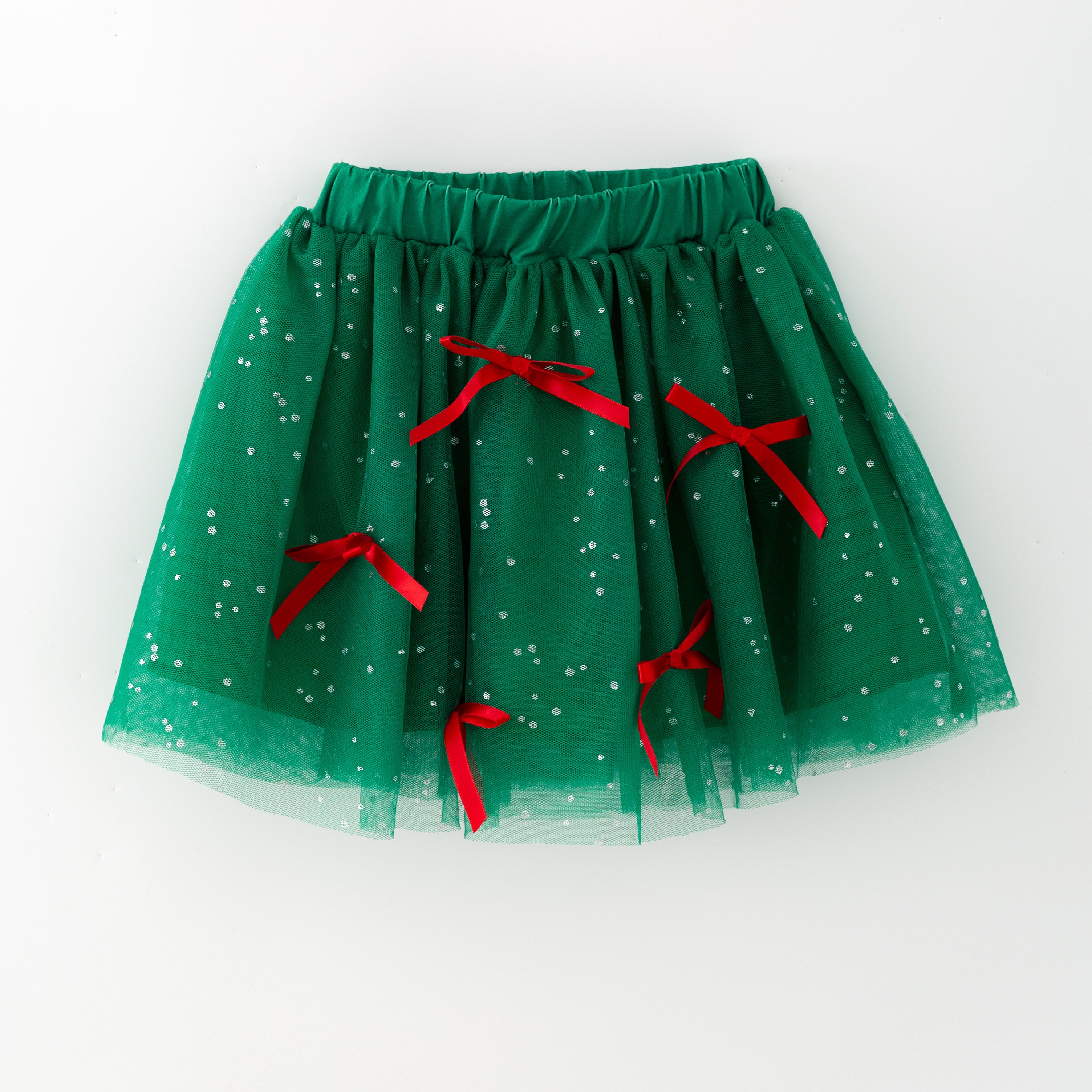 (In Stock)Girls Christmas Tree Chenille Patches Tulle Skirt Set