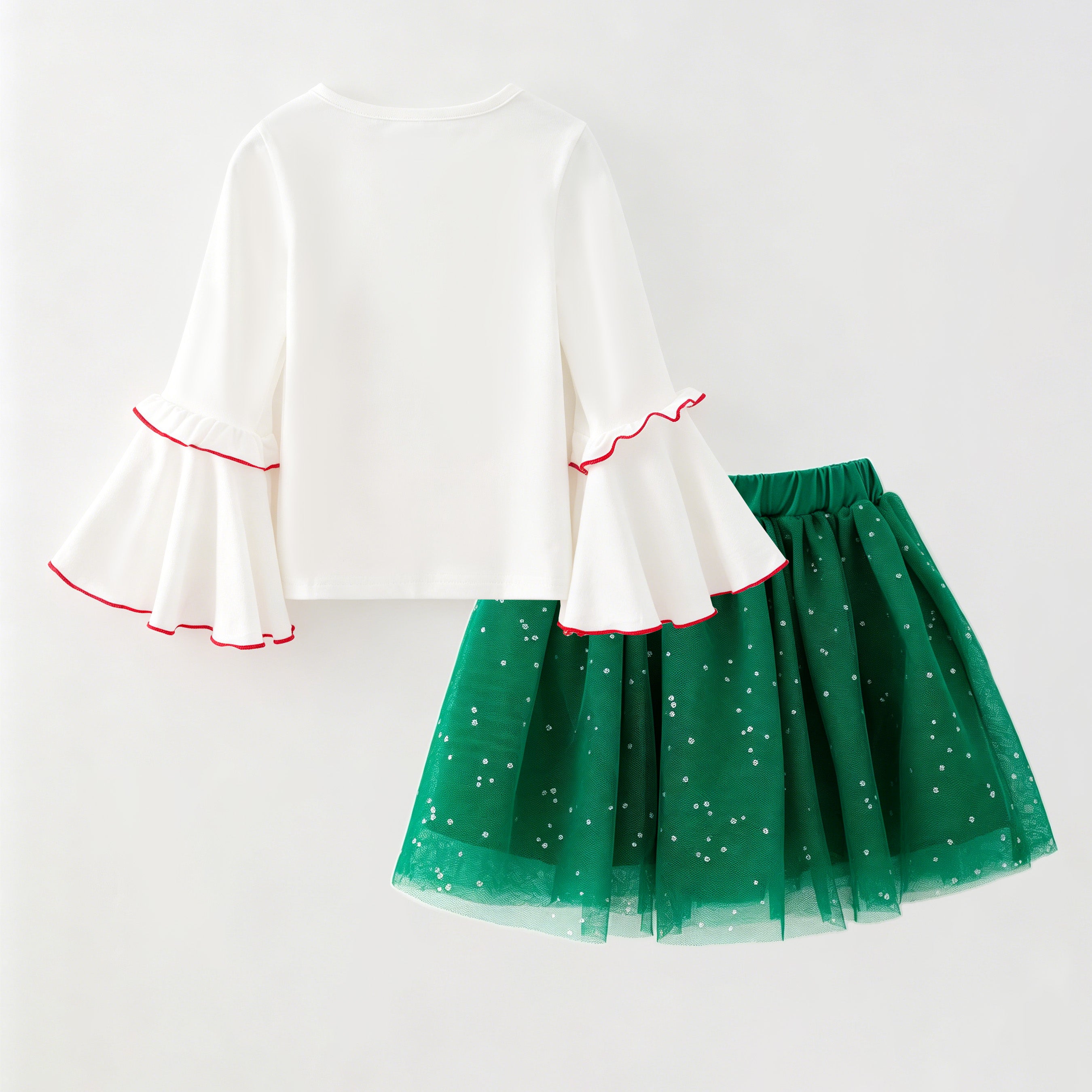 (In Stock)Girls Christmas Tree Chenille Patches Tulle Skirt Set