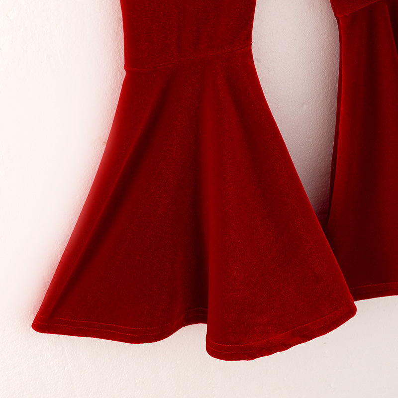 (In Stock A4-8-3)Girls Christmas Cotton Top Velvet Pants Set