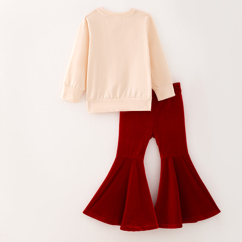 (In Stock A4-8-3)Girls Christmas Cotton Top Velvet Pants Set