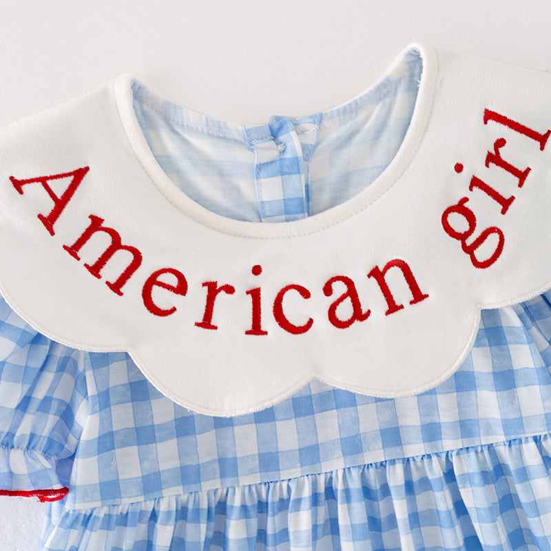 (In Stock)Girls Patriotic Cartoon Applique American Girl Embroidery Dress