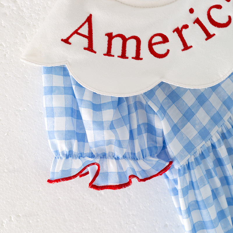 (In Stock)Girls Patriotic Cartoon Applique American Girl Embroidery Dress