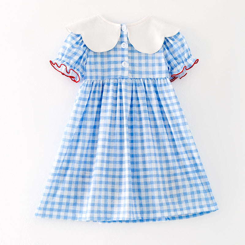 (In Stock)Girls Patriotic Cartoon Applique American Girl Embroidery Dress