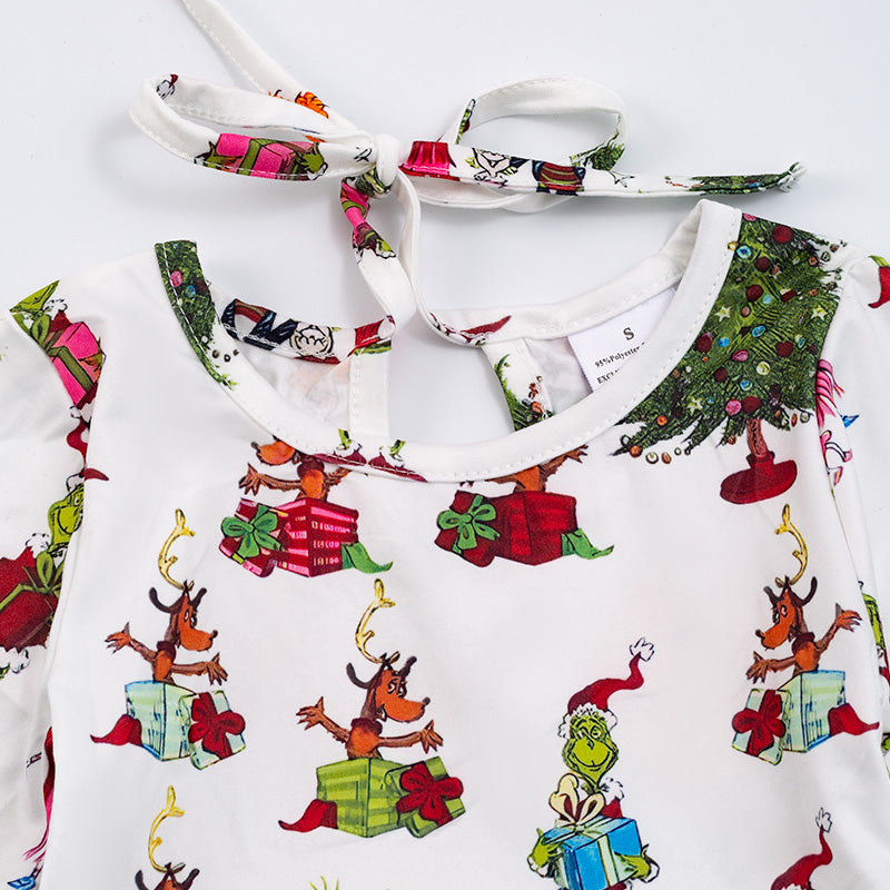 (In Stock G14-02-01)Grinch print long sleeve dress