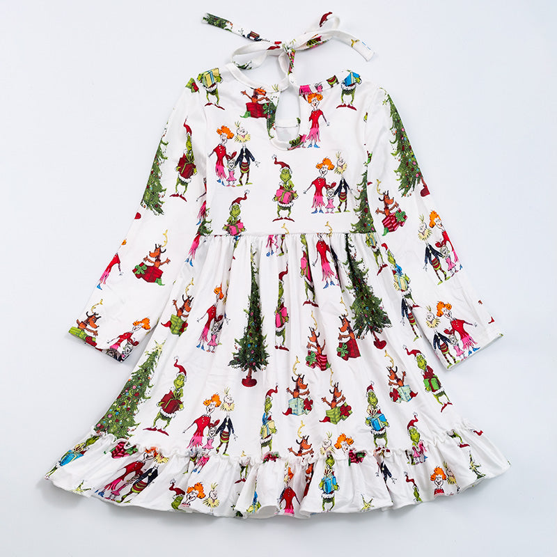 (In Stock G14-02-01)Grinch print long sleeve dress