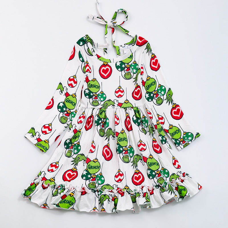 (In Stock G14-02-01)Grinch long sleeve dress