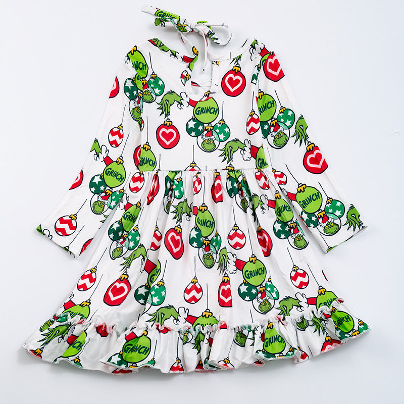 (In Stock G14-02-01)Grinch long sleeve dress