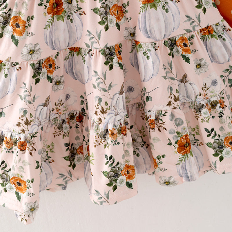 (In Stock Q3-2-1)Girls Thanksgiving Print Dress