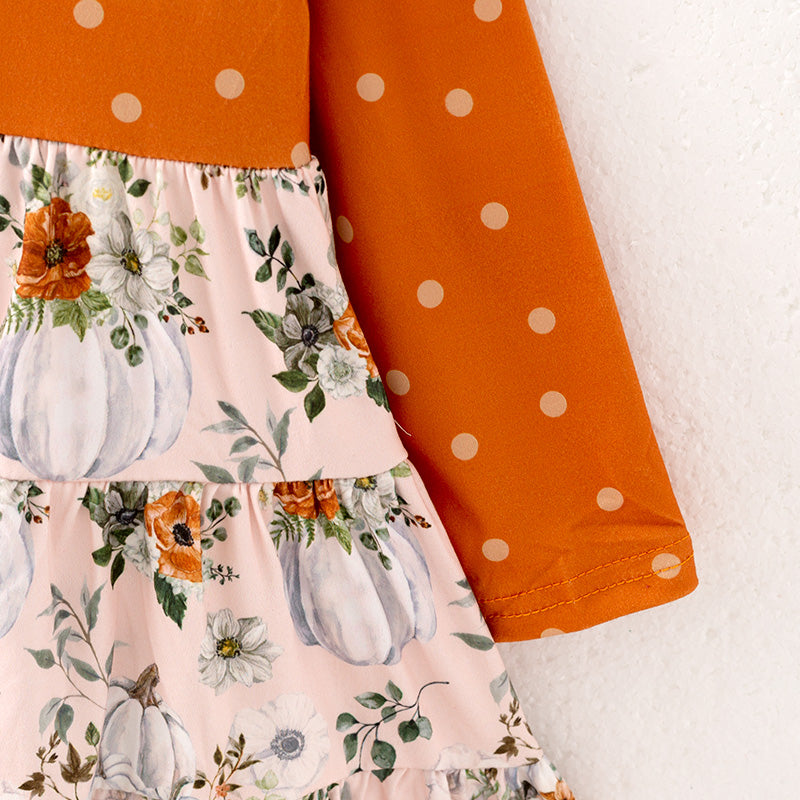 (In Stock Q3-2-1)Girls Thanksgiving Print Dress