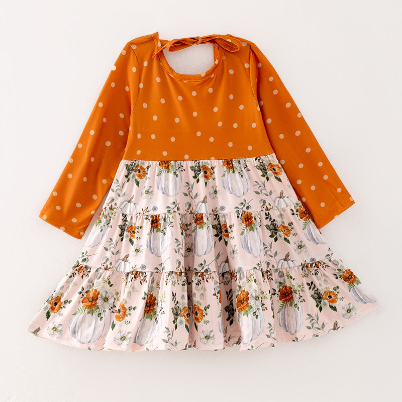(In Stock Q3-2-1)Girls Thanksgiving Print Dress