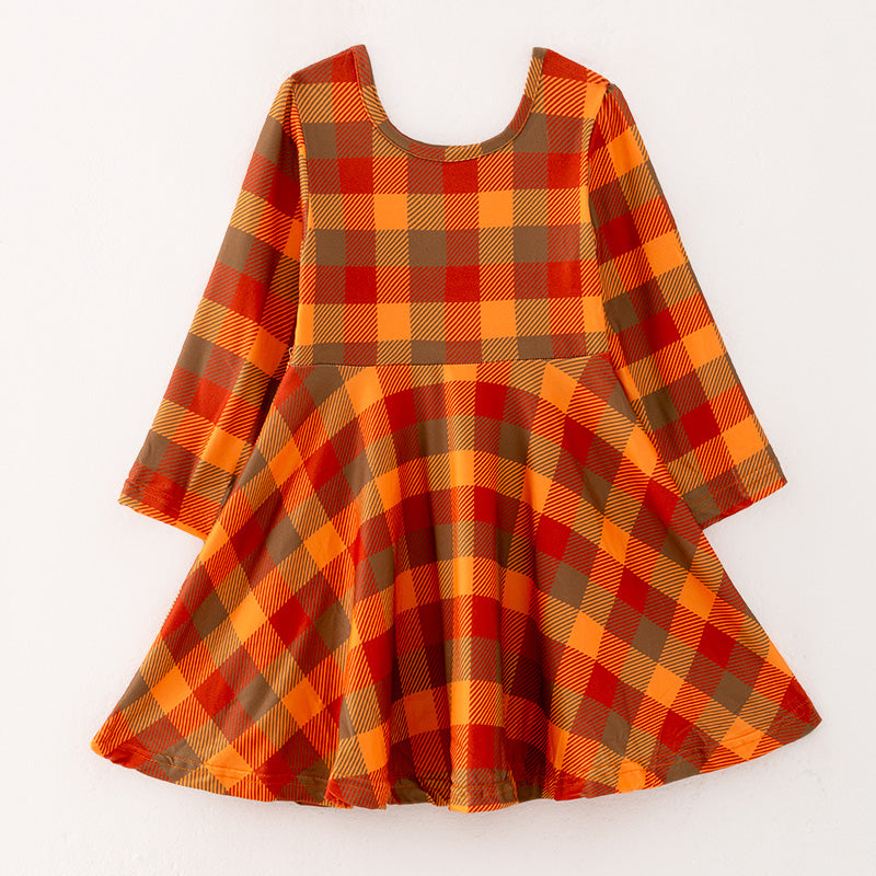 (In Stock Q3-2-2)Girls Thanksgiving Plaid Print Dress