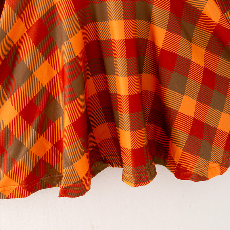 (In Stock Q3-2-2)Girls Thanksgiving Plaid Print Dress